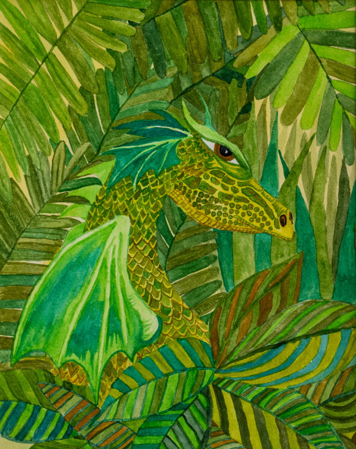Untitled by Denise Lanes depicting a watercolor painting of a dragon