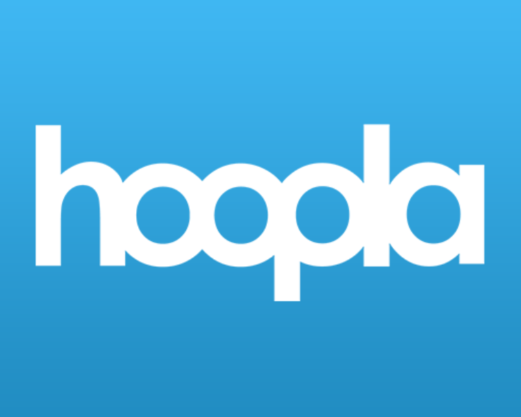 The word hoopla in white on a light blue gradient.