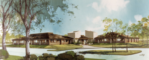 Rendering of the library building before it was constructed.