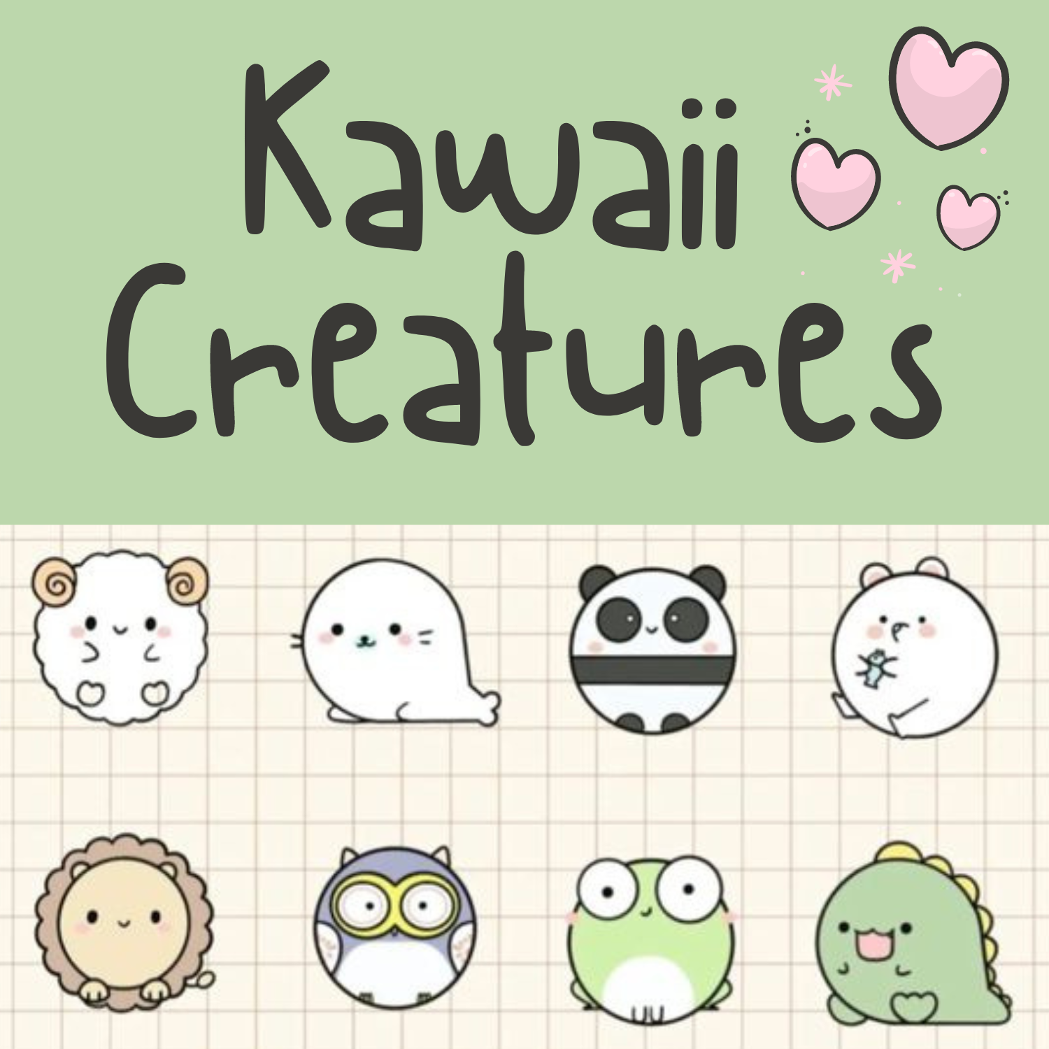 Kawaii Creatures text and small images of kawaii style animals