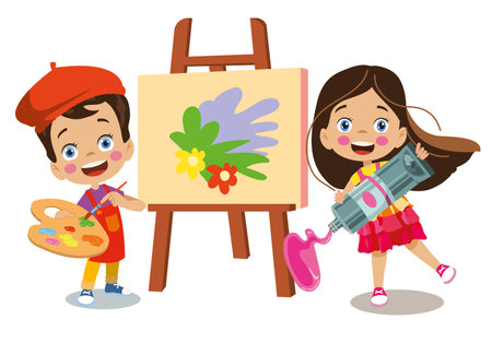 Two children painting 