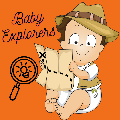 baby with explorer hat and map image