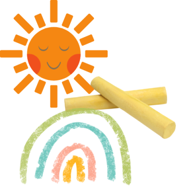 Chalk, sun, and rainbow graphic