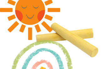 Chalk, sun, and rainbow graphic