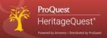 Heritage Quest logo on a red background with the words "ProQuest HeritageQuest" in white.