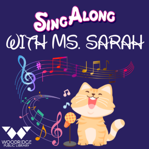 Sing along with Ms. Sarah, music notes, singing cat