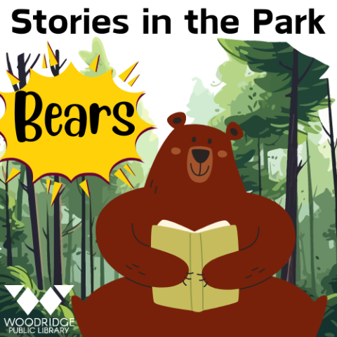 Bear reading in the forest, stories in the park bears