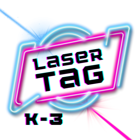 neon sign with words "Laser Tag K-3"
