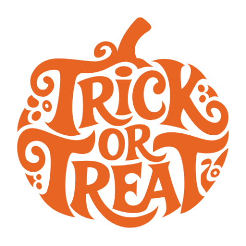 pumpkin formed by the words trick or treat