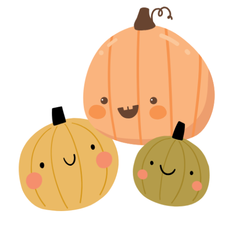 3 pumpkins with cute smiling faces