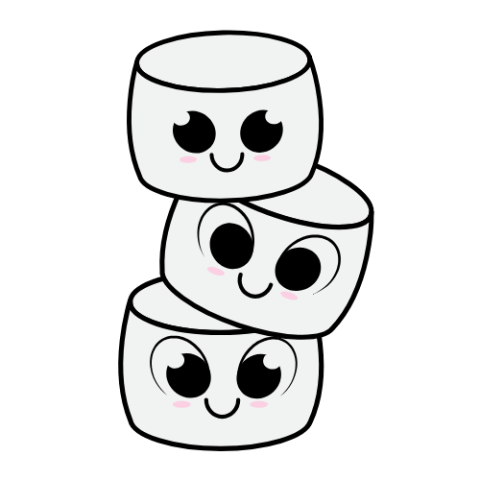 3 marshmallows with friendly faces stacked in a column