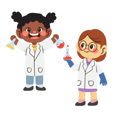 young female scientists holding test beakers