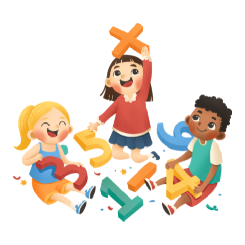 children playing gleefully with large numbers