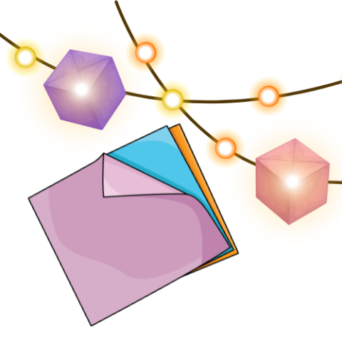 string of lights with origami lanterns and origami paper