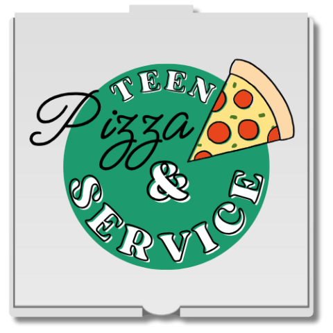 Pizza box with logo that reads Teen Pizza & Service