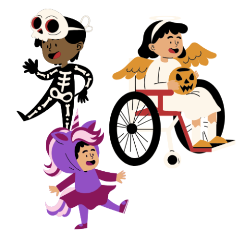 3 children in Halloween costumes