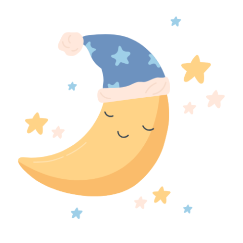 Sleepy crescent moon with stocking hat