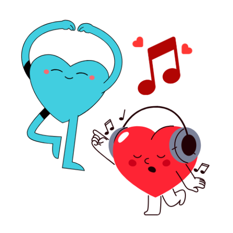 2 hearts dancing and listening to music