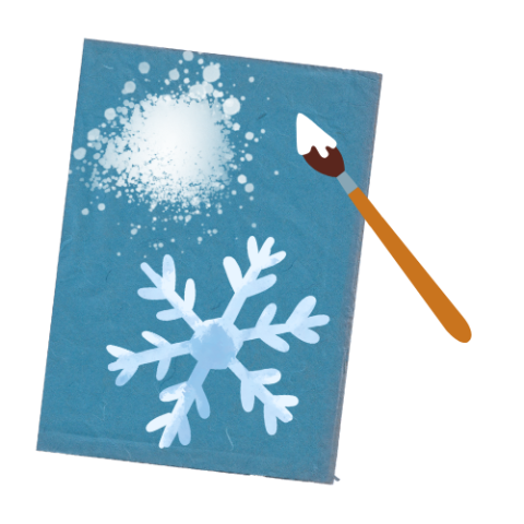 blue paper with painted snowflake and paintbrush