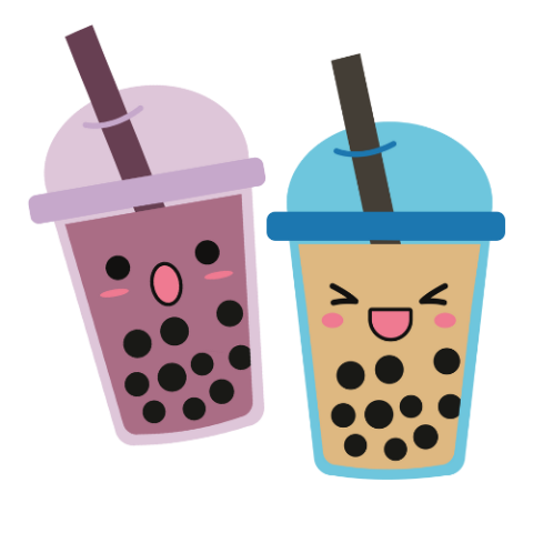 Two cute boba drinks with different expressions