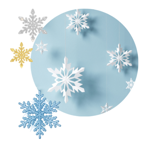 paper snowflakes with glittery snowflakes around edges