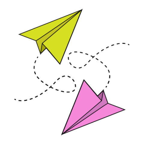 Two paper airplanes twirling around