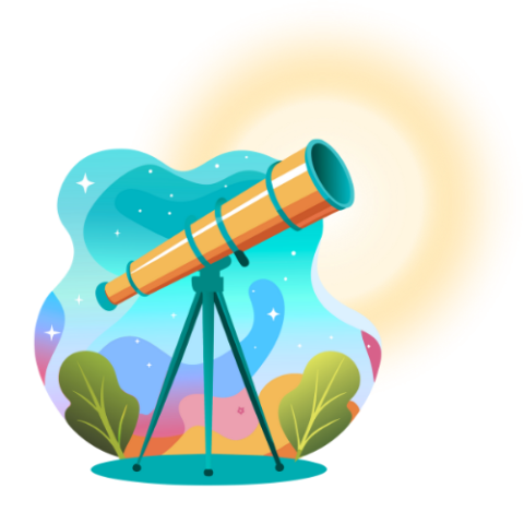 Telescope in front of glowing image of sun