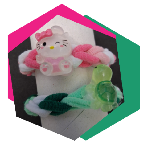 Woven stretchy bracelets with Hello Kitty and turtle charms
