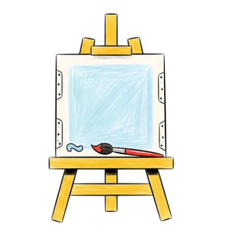 square canvas on an easel