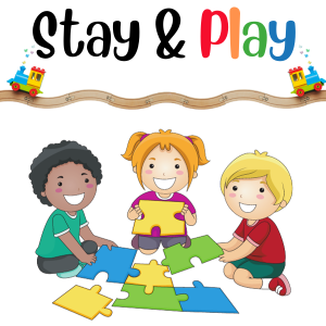 Children playing with puzzle and train