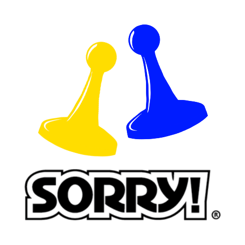Sorry! game logo with blue and yellow game pieces