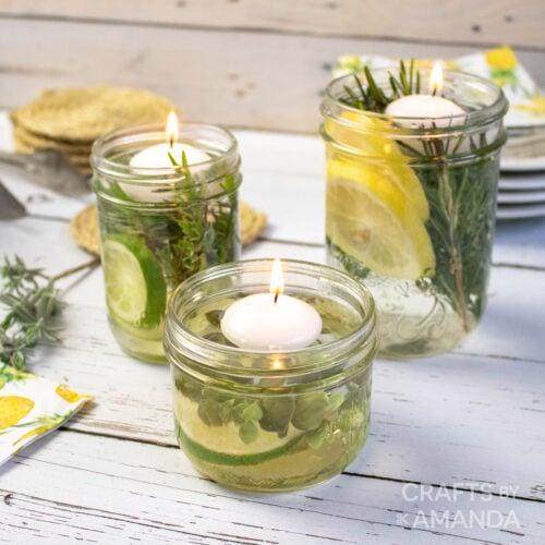 Image of mason jar candle with florals
