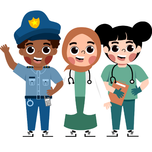 3 children dressed as police officer and doctors