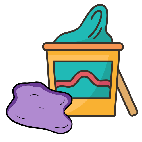 playdough tub with teal and purple playdough