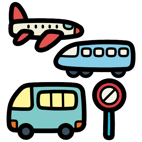 plane, train, van, and do not enter sign