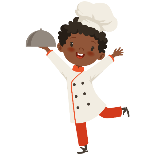 child chef holding serving tray
