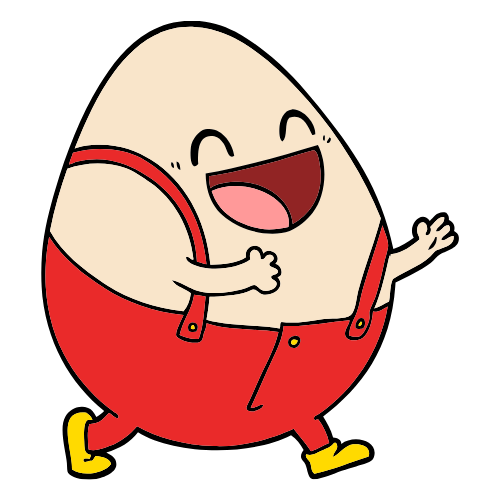 Humpty Dumpty smiling and running