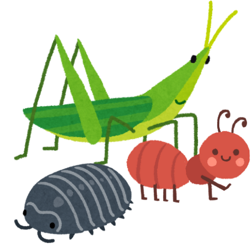 Grasshopper, ant and pill bug