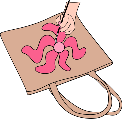 hand painting flower on tote bag