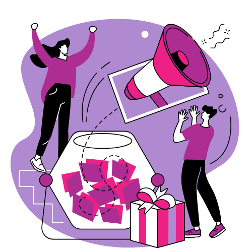 prize raffle drawing with 2 excited participants