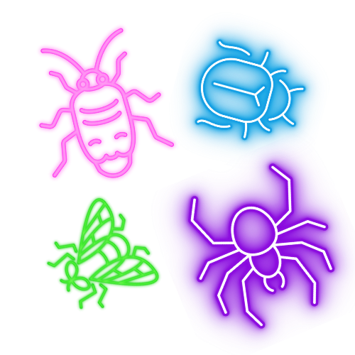 4 glowing neon insects