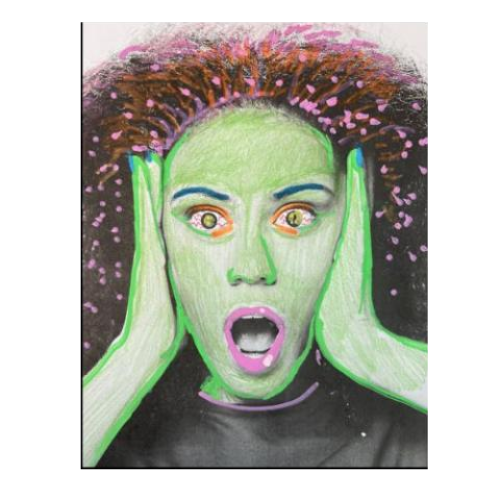 girl with shocked expression colored in neon colors