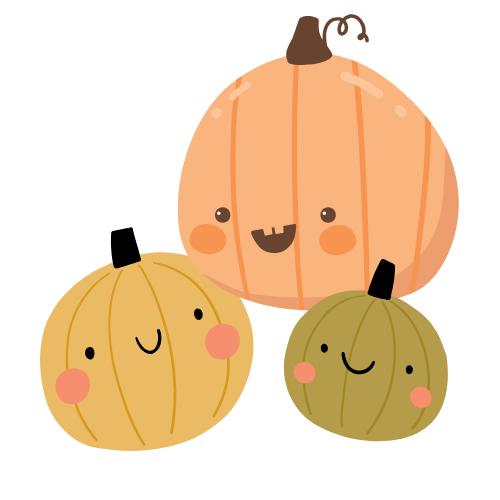 3 pumpkins with cute smiling faces