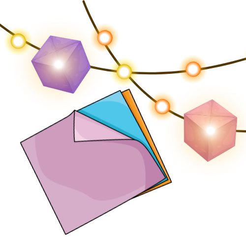 string of lights with origami lanterns and origami paper