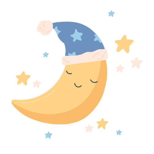 Sleepy crescent moon with stocking hat
