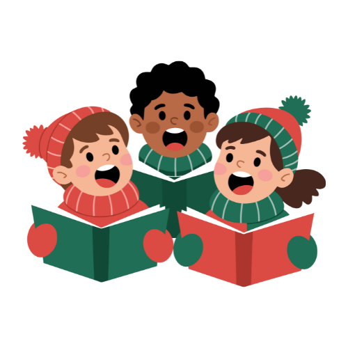 Three child carolers singing