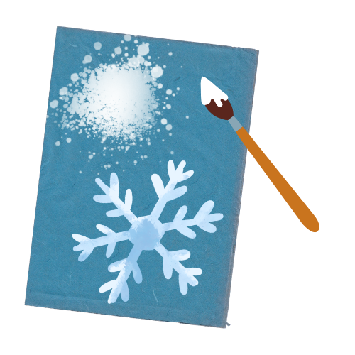 blue paper with painted snowflake and paintbrush