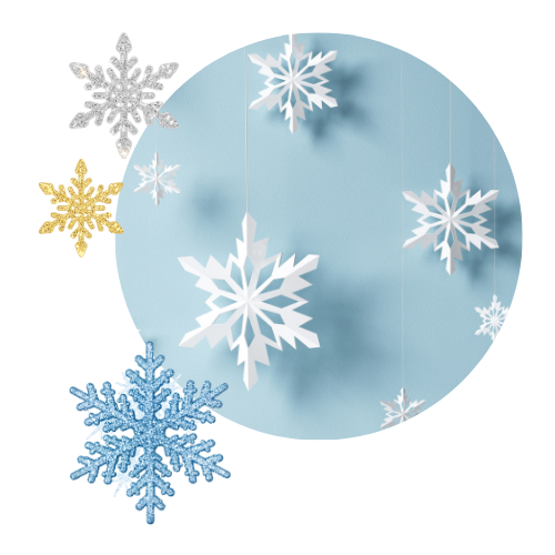 paper snowflakes with glittery snowflakes around edges