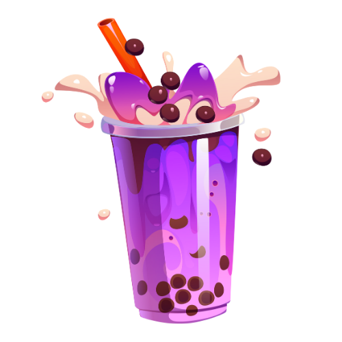 purple boba drink splashing out of top of cup