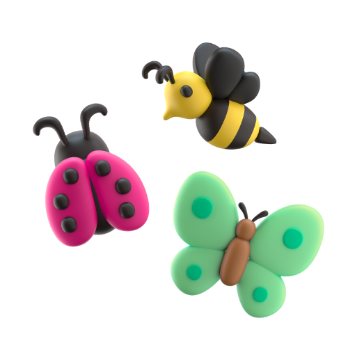 Bee, butterfly, and ladybug created from clay
